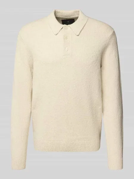 Sweter z dzianiny z kołnierzykiem polo model ‘MAVERICK’ Jack & Jones Premium biały