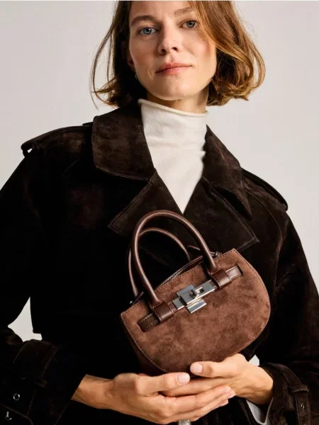 Reserved Маленька сумочка зі штучної замші темно коричневий