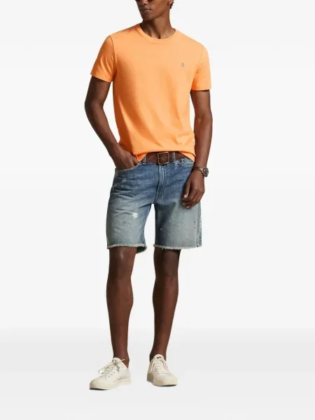 Iš natūralios odos trumpas dryžuotos polo marškinėliai Polo Ralph Lauren pilka
