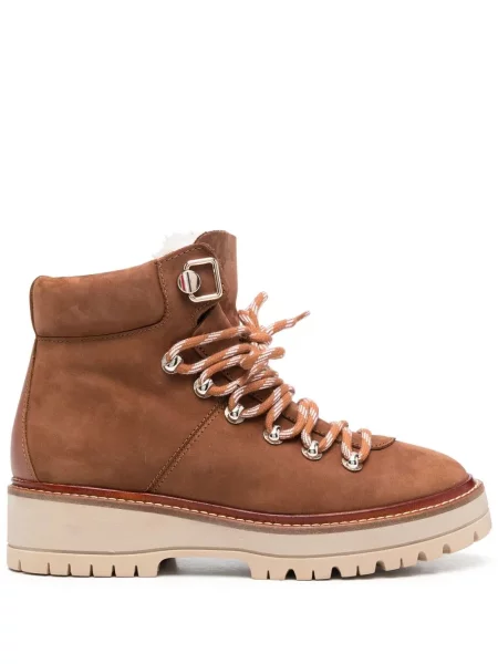Cizme scurte Tommy Hilfiger cu șireturi din piele maro
