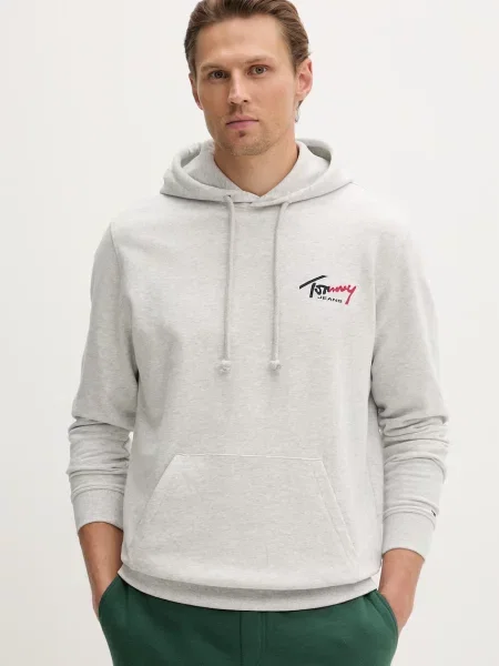 Geacă de blugi Tommy Hilfiger cu glugă cu autograf gri