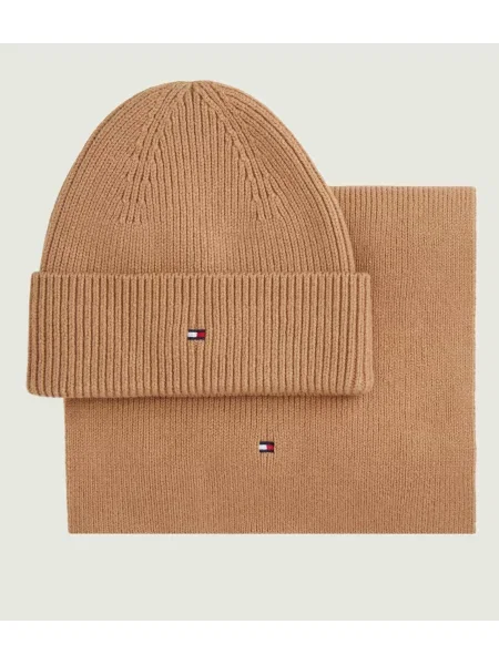 Tommy Hilfiger Șal + căciulă cu adaos de lână maro