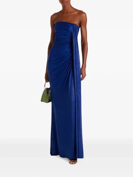 Rochie maxi Elie Saab drapată fără bretele albastru