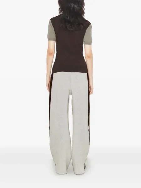 Tricou Tory Burch de lână cu guler henley maro