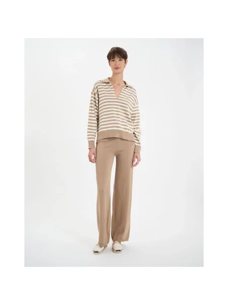 Sweter Ines De La Fressange Paris w paski z paskiem beżowy