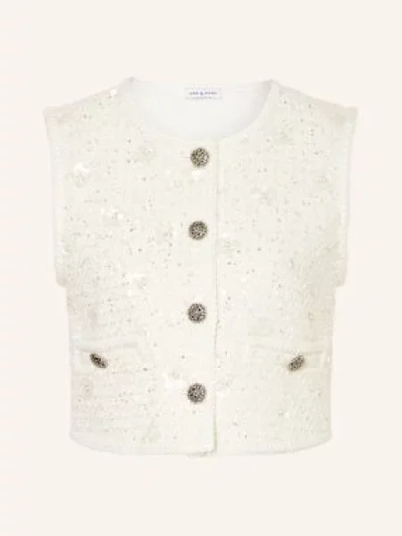 Mrs & Hugs Kamizelka Z Tweedu Z Cekinami I Błyszczącą Przędzą weiss biała