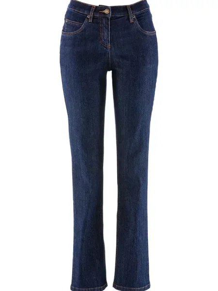 Jeansy ze stretchem straight mid waist niebieskie