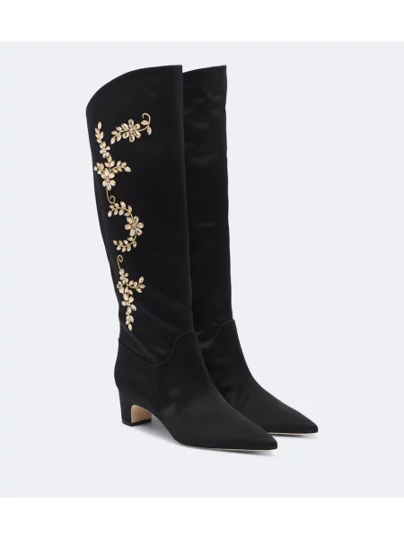 Saténové čižmy Manolo Blahnik čierna