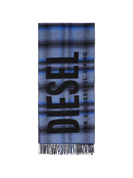 Jacquard šal Diesel karirani s autogramom plava