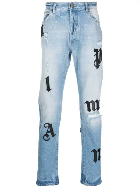 Blugi drepți Palm Angels cu petice albastru