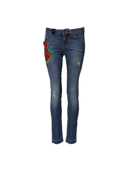 Skinny jeansy skinny Dolce And Gabbana w kwiatki niebieskie