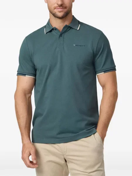 Tricou polo Hackett London din jacard verde