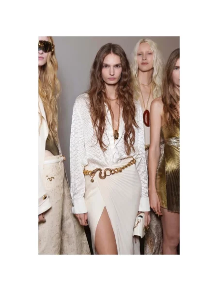 Koszula Roberto Cavalli skórzana w wężowy wzór beżowa