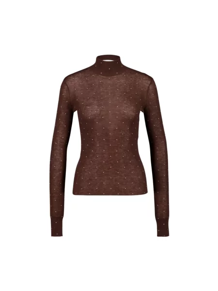 Sweter z golfem Rabanne wełniany do golfa brązowy