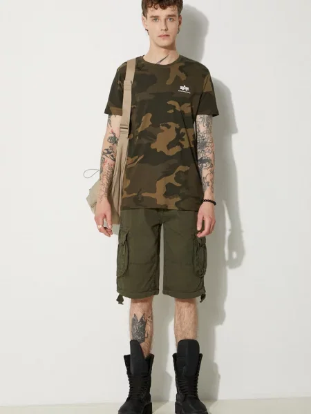 Футболка Alpha Industries Basic Small Logo Camo olive camo зелена