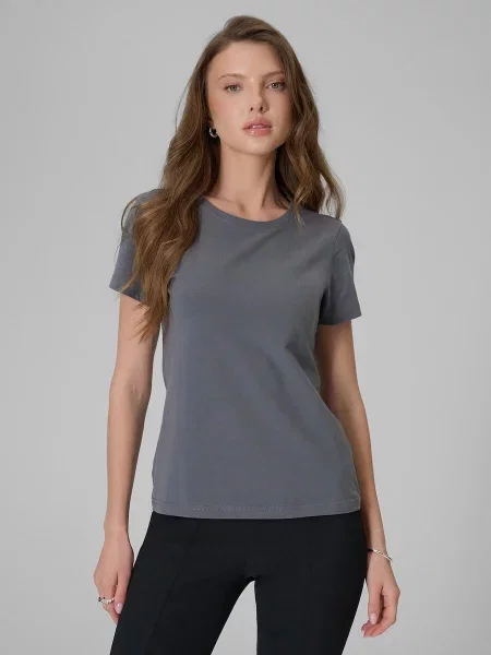 T-shirt slim gładki 4F szara