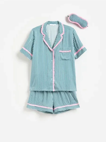 Reserved Pijama cu mască de dormit albastru-verzui albastru