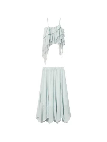 Rochie B+ab cu volane din dantelă albastru
