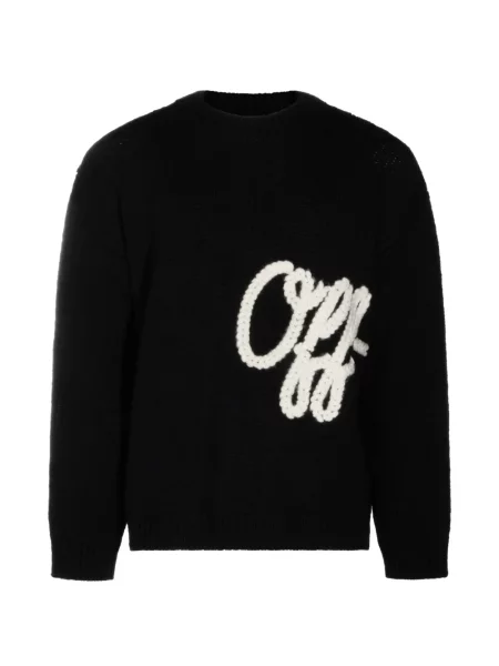 Pulover Off-white cu decolteu rotund cu autograf alb