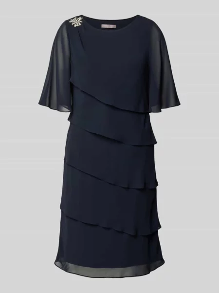 Sukienka o kroju relaxed fit z obszyciem ozdobnymi kamieniami Christian Berg Cocktail granatowa