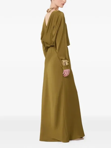 Rochie maxi Max Mara din satin de costum verde