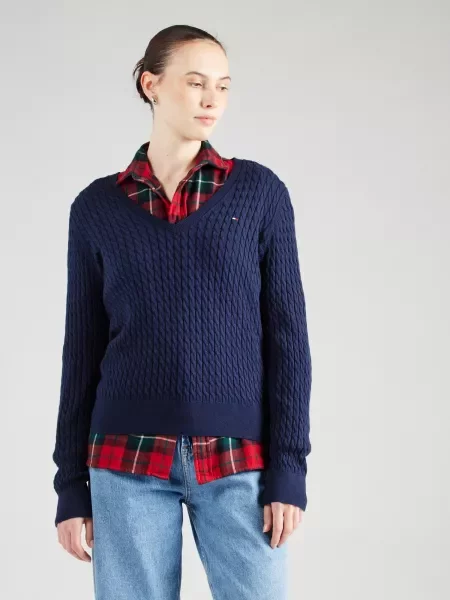 TOMMY HILFIGER Pulover Cable bleumarin / albastru închis / roșu alb
