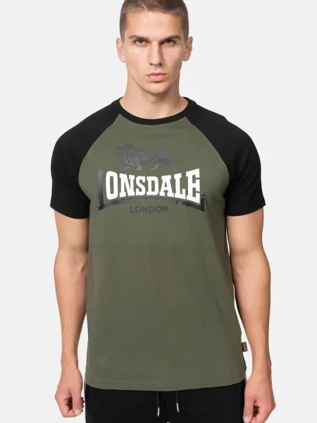 LONSDALE Tricou Magilligan oliv / negru alb