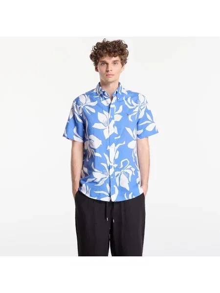 Риза Tommy Hilfiger Regular Fit Linen Blend Short Sleeve Shirt Dark Blue Indigo XL синьо