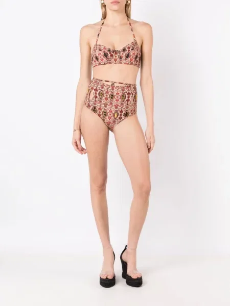 Gėlėtas raštuotas bikinis Amir Slama apynasris kaklas raudona
