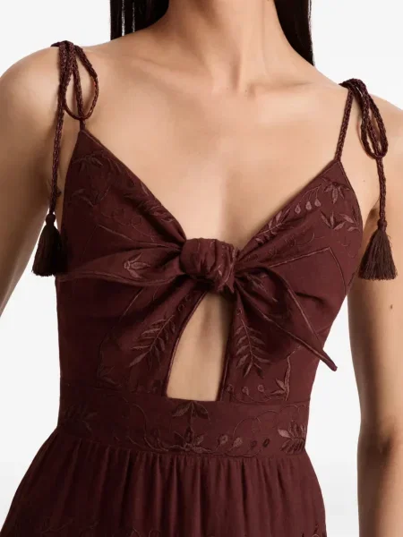 Rochie maxi Alice + Olivia cu broderie de costum maro