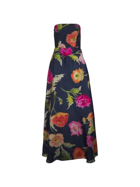 Rochie maxi Carolina Herrera cu model floral fără bretele de costum albastru