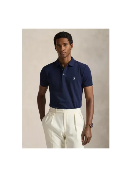 Koszulka polo o kroju slim fit z mieszanki bawełny Polo Ralph Lauren granatowa