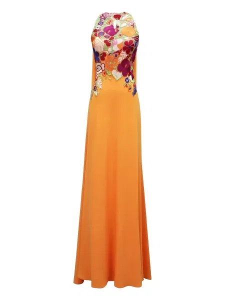 Rochie maxi Gemy Maalouf cu model floral de costum portocaliu