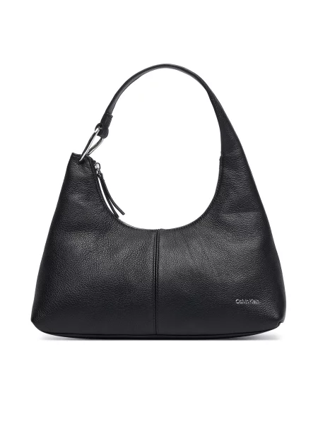 Calvin Klein Дамска чанта Slouchy Leather Shoulder Bag черен