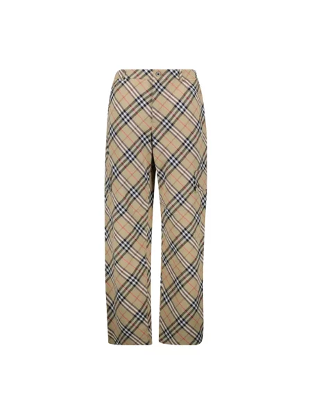 Spodnie cargo Burberry w kratę z nadrukiem retro beżowe