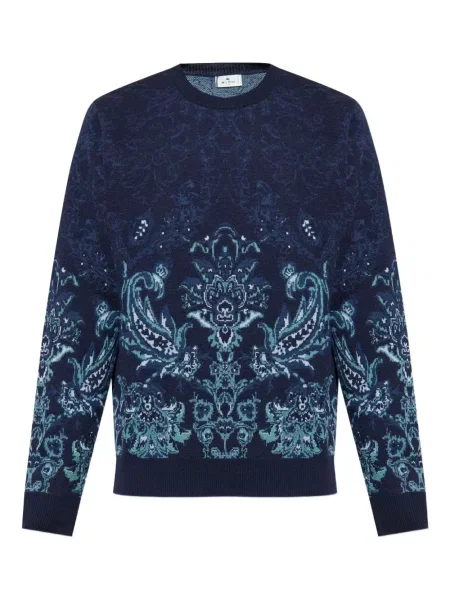 Pulover Etro cu model floral din jacard albastru