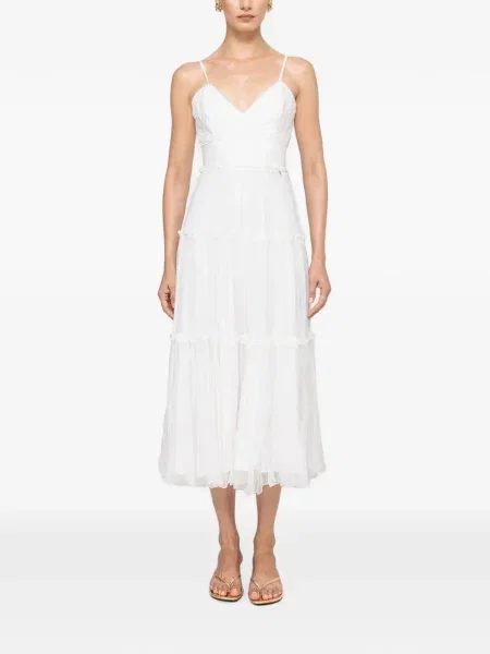 Rochie midi Nissa cu broderie de mătase cu model floral alb