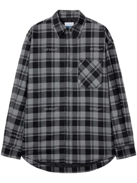 Cămașă Off-white cu broderie în carouri alb