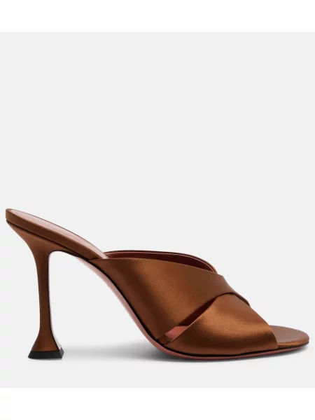 Papuci tip mules Amina Muaddi din satin maro