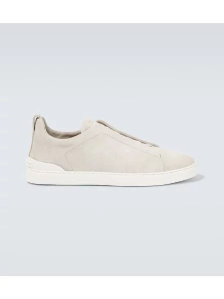 Sneakerși Zegna din piele de căprioară alb