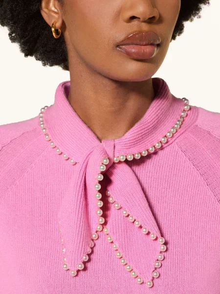 Essentiel Antwerp Sweter Kasa Z Kokardką I Ozdobnymi Perełkami pink różowy