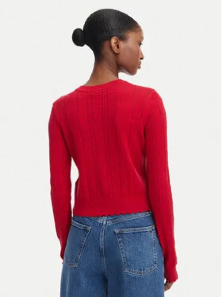 Tommy Jeans Pletena jopica Pointelle rdeča