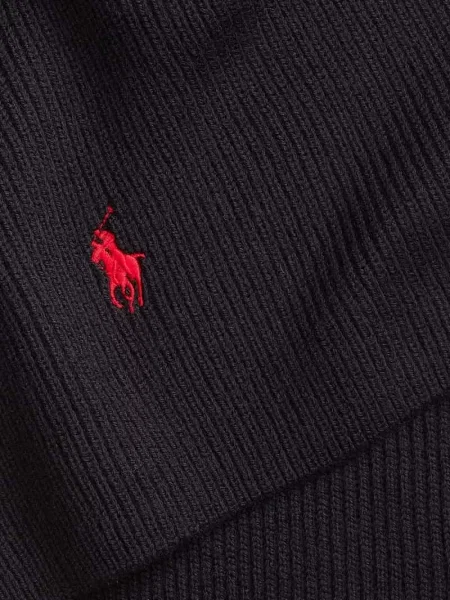 Haftowana szal Ralph Lauren wełniana szara