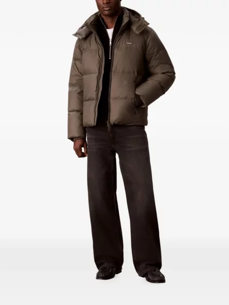 Geacă Calvin Klein cu glugă maro