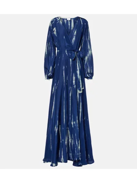 Jedwabna sukienka maxi Anna Kosturova kopertowa garniturowa niebieska