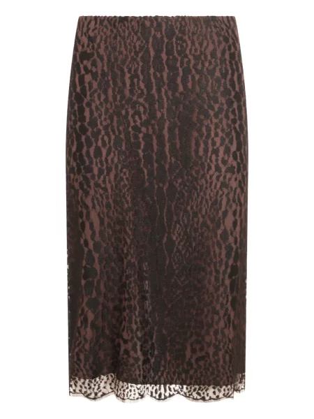 Fustă Tom Ford cu imagine cu model leopard din dantelă maro