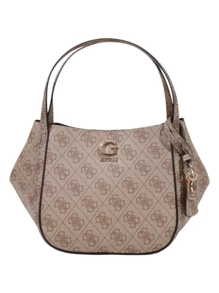 Crossbody kabelka Guess s autogramom z ekologickej kože béžová