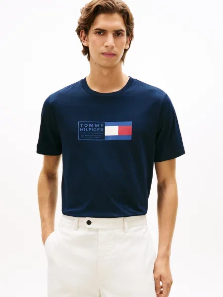 TOMMY HILFIGER Tricou BRAND LOVE albastru / roșu alb