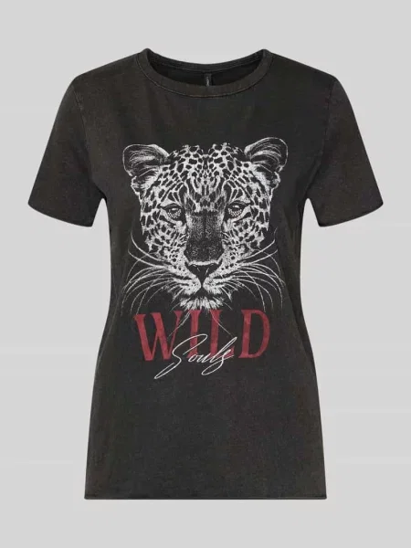 Krój regular fit t-shirt z czystej bawełny ONLLUCY' Only czarna