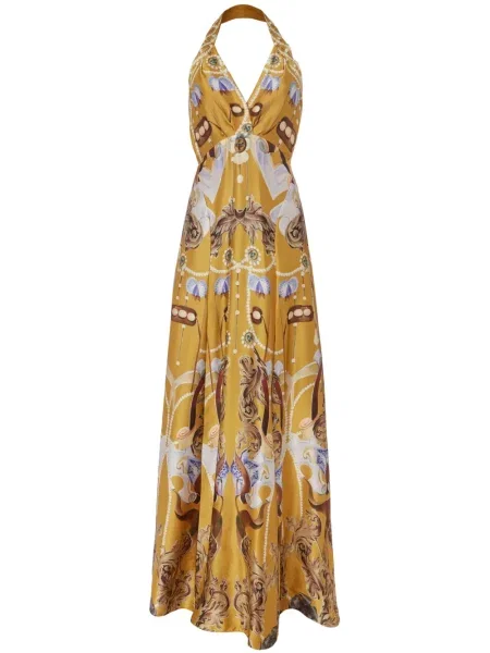 Maksi sukienka maxi Temperley London z nadrukiem garniturowa żółta